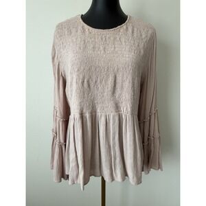 Vintage Y2K American Eagle Babydoll Top XL Smocked Bell Sleeve Fairy Peasant
